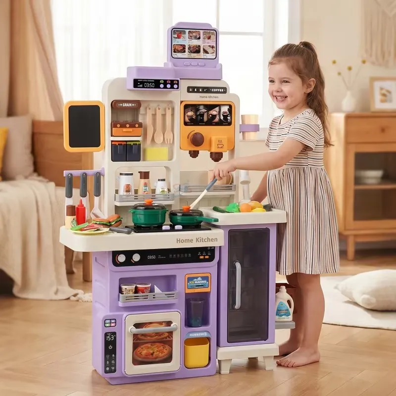 Kids Toys Kitchen Set - 90cm大型ごっこ遊びキッチンセット（ライト、サウンド、シンク、おもちゃの食べ物、アクセサリー付き）子供向け知育ロールプレイギフト