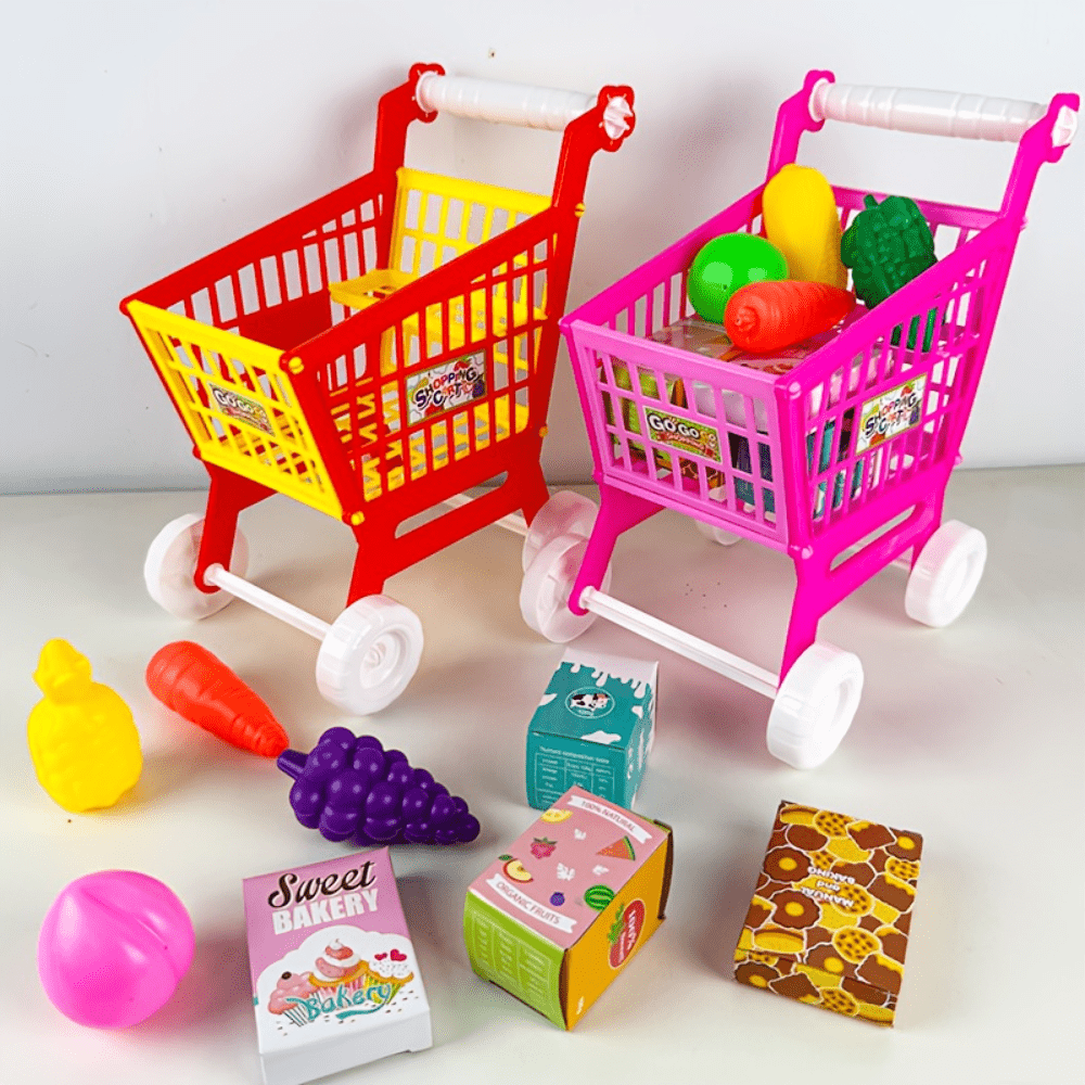 Toy Cash Register - 子供用模擬ショッピングカートおもちゃ、模擬スーパーマーケットハンドカート、ロールプレイングインタラクティブおもちゃ、男の子と女の子向けおもちゃ