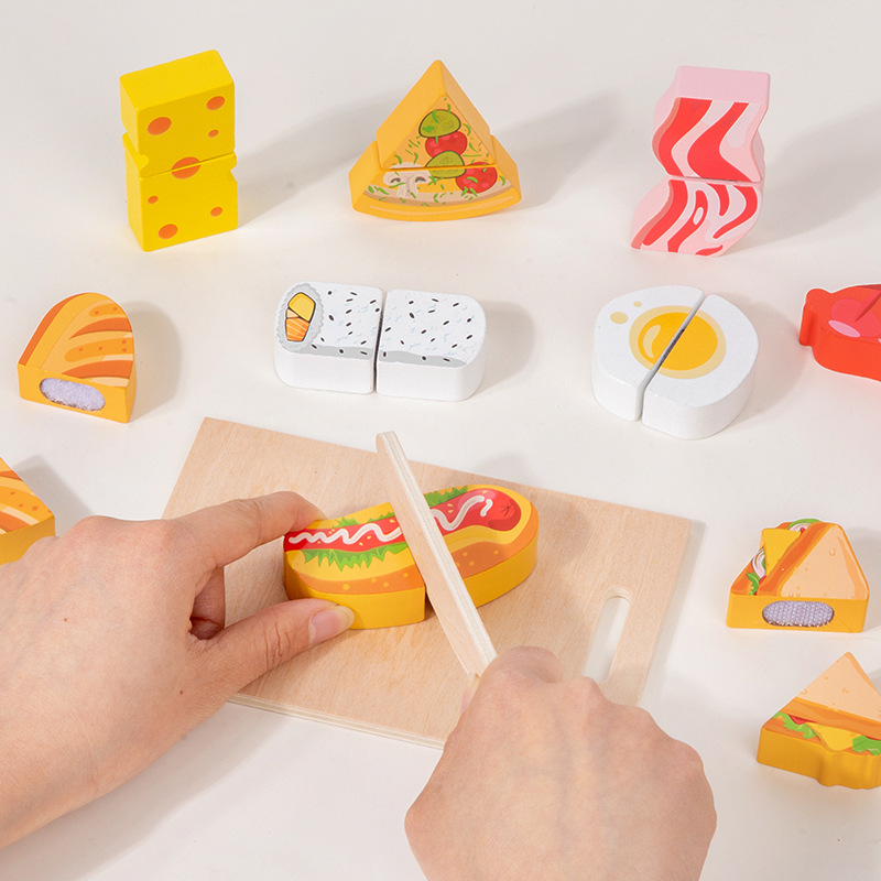 木製カット＆スタンプ食品シミュレーションセット、子供向けごっ - Kids Toys Kitchen Set のレビューと価格