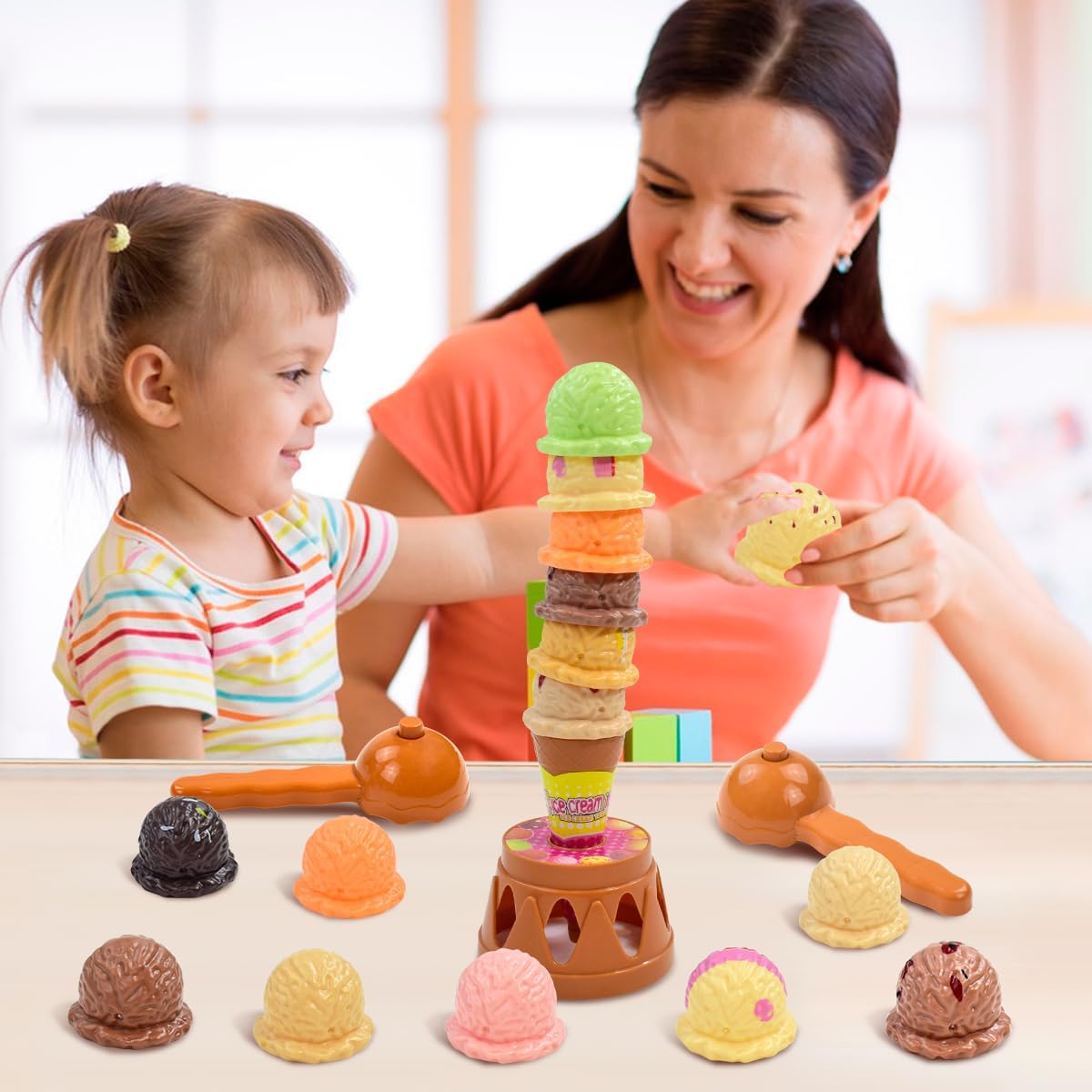 子供用アイスクリームスタッキングゲーム、ごっこ遊び用おもちゃ - Kids Toys Kitchen Set のレビューと価格